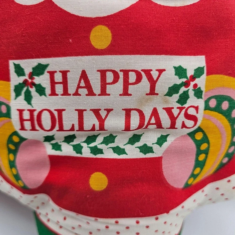 Vintage Handmade Santa Cushion Pillow Red Happy Holly Days 16